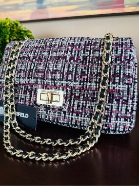 KARL LAGERFELD PARIS 🖤🩷AGYNESS🩷🖤 MULTI COLOR TWEED SHOULDER BAG 🌟NWT🌟